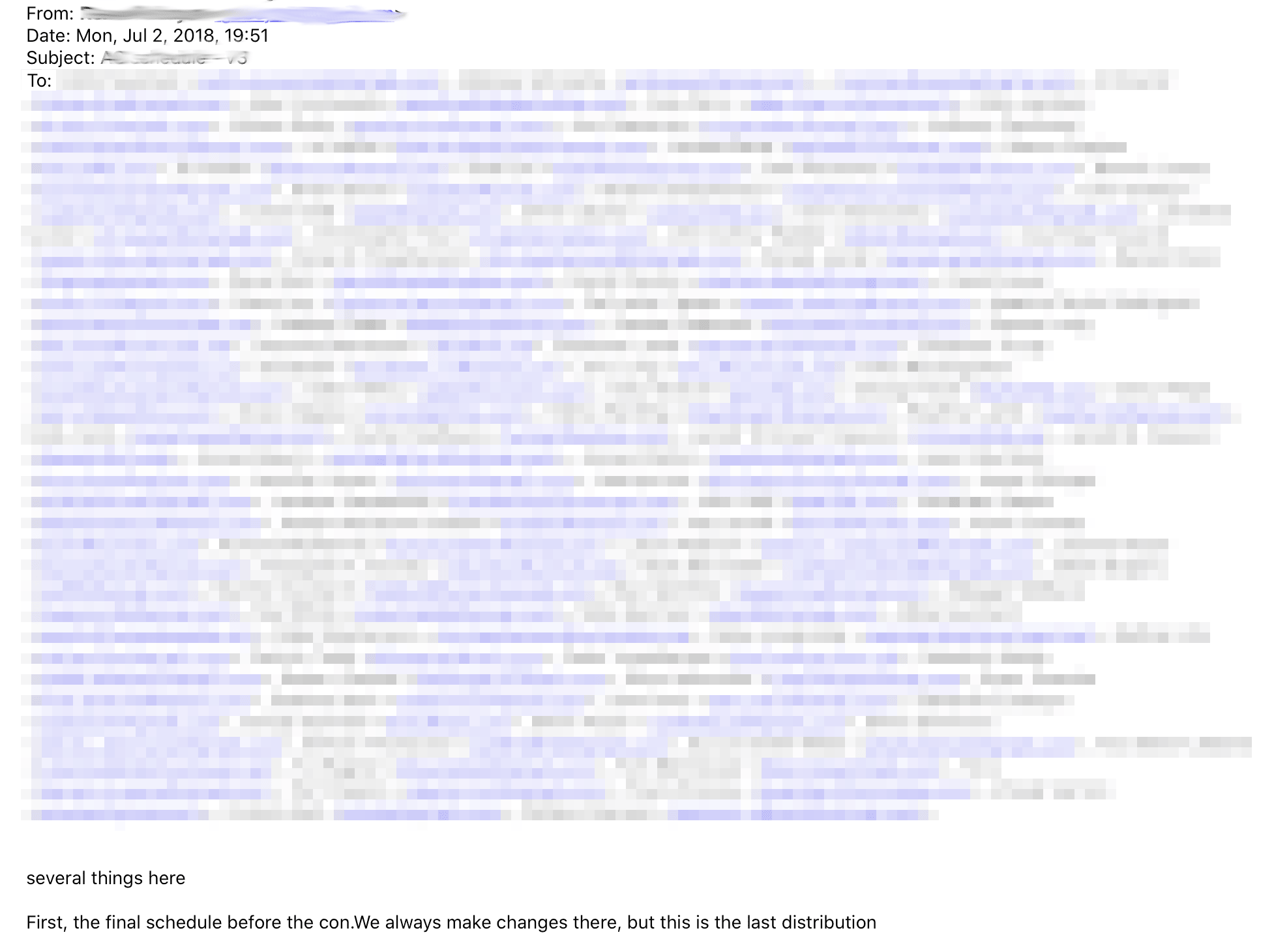 An actual email with lots of CC’d recipients