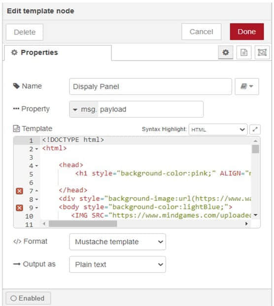 Figure 8: Template node property configurations