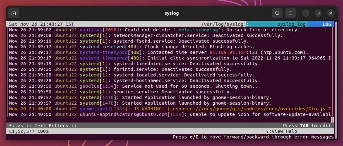 lnav 在 Ubuntu 22.04 中运行